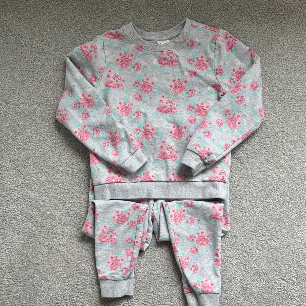 Floral Gray and Pink Kids Sweatsuit